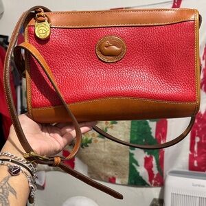 Dooney & Bourke Red Pebbled Leather Crossbody with Brown Trim